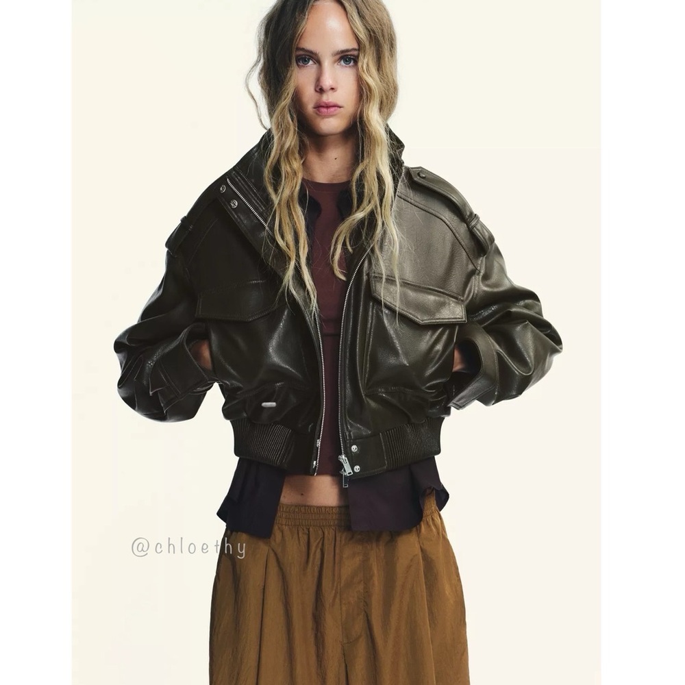 Zara FAUX LEATHER CROPPED JACKET - Picture 4 of 11